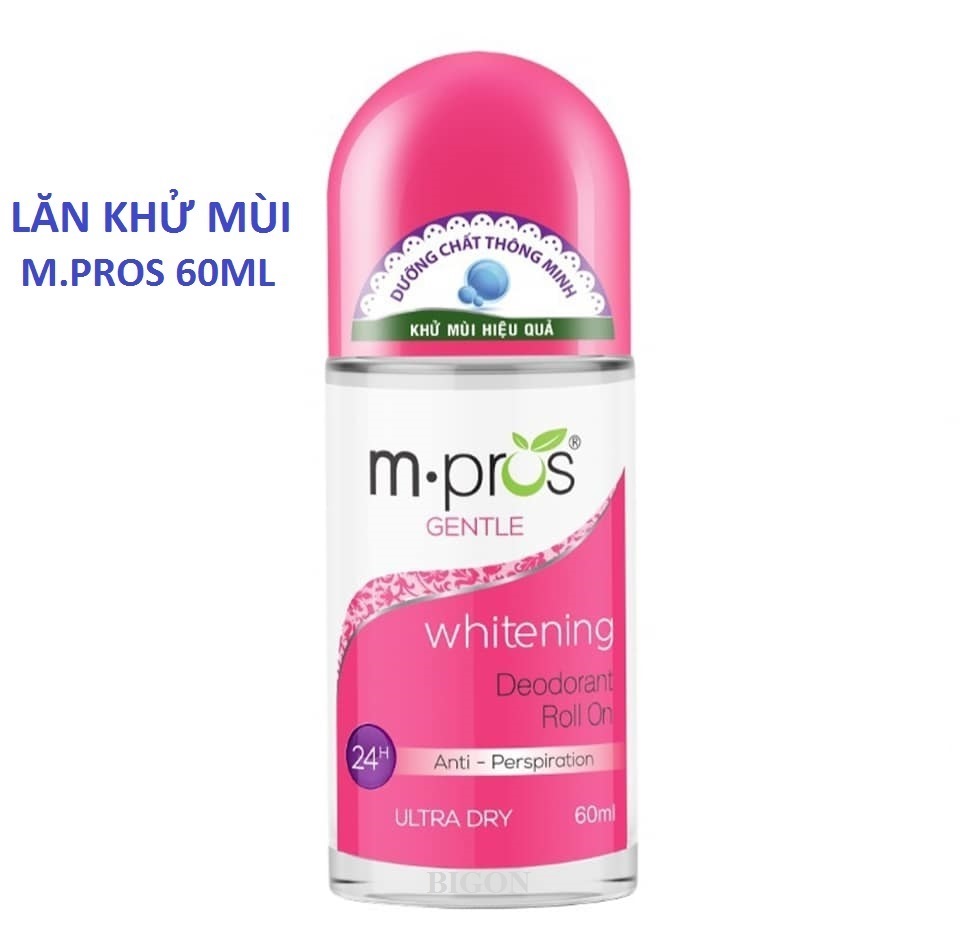 Lăn Khử Mùi M.Pros 60ml - Trắng Mịn - Dịu Dàng - Khử Mùi Hiệu Quả (Chai Hồng - Nắp Trắng)