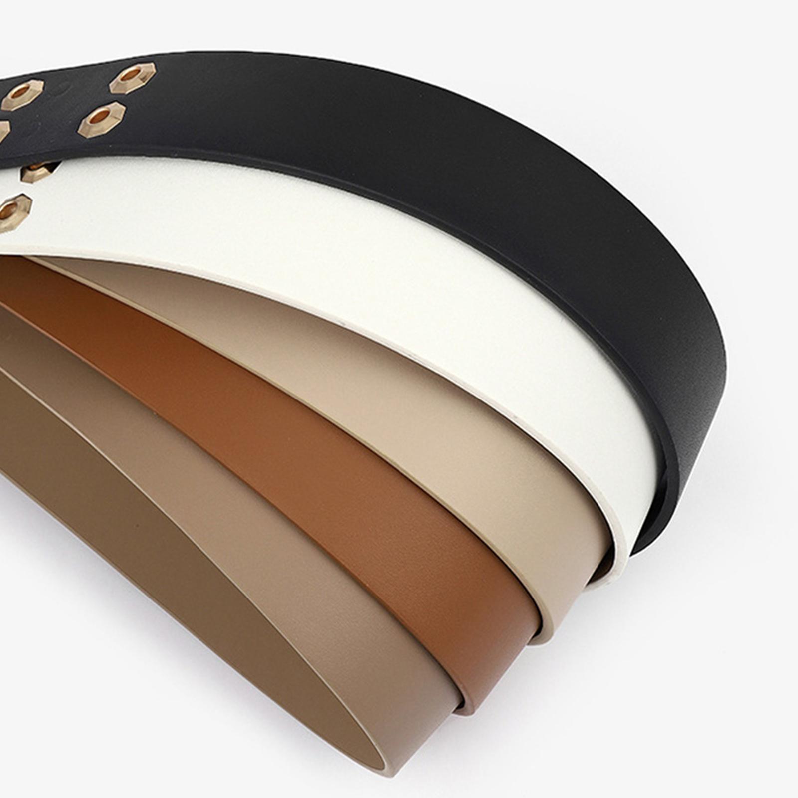 Double Grommet Belt with Pin Buckle Leather Waist Strap Women Men Belt