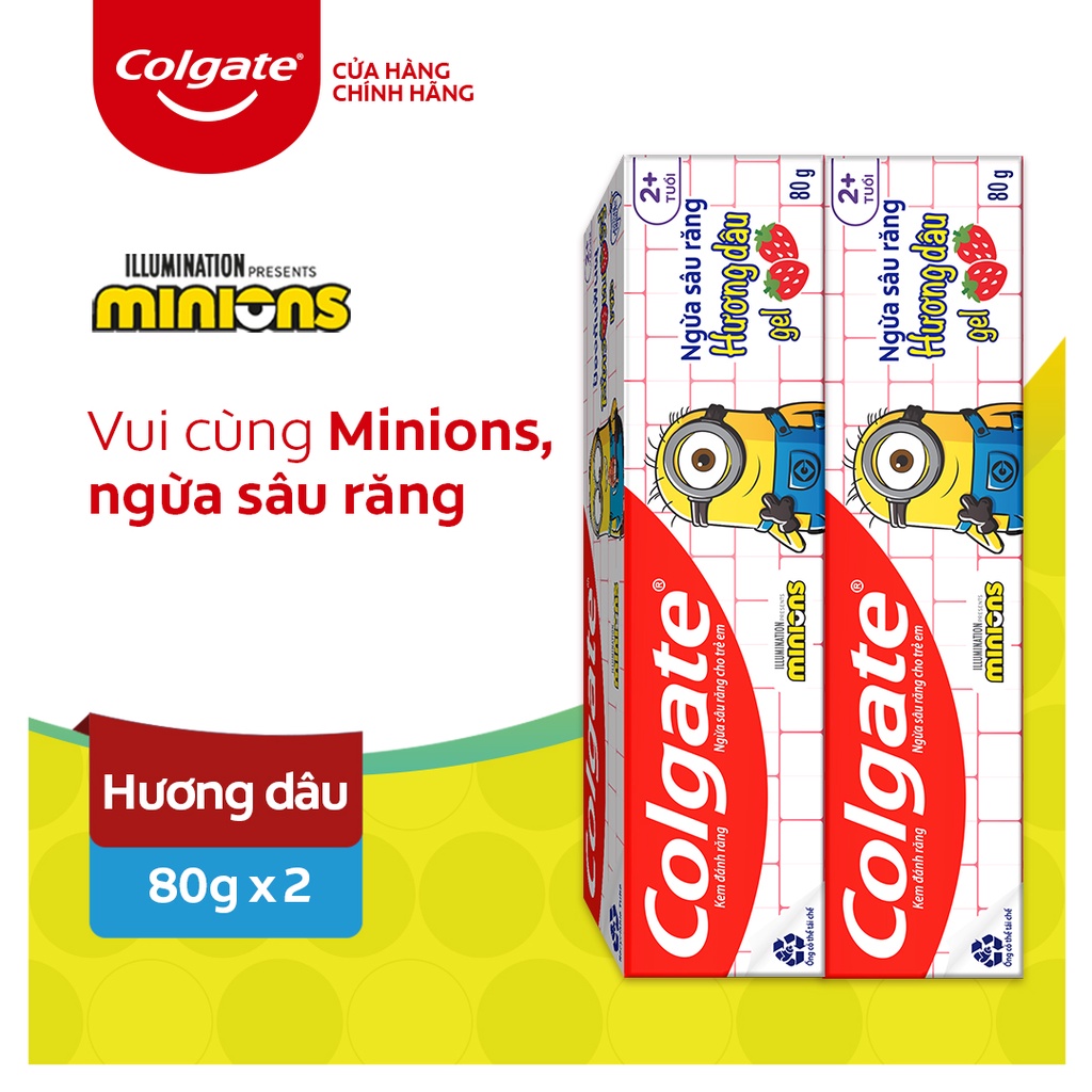 Bộ 2 Kem đánh răng Colgate Minion cho trẻ em hương dâu 80g/tuýp