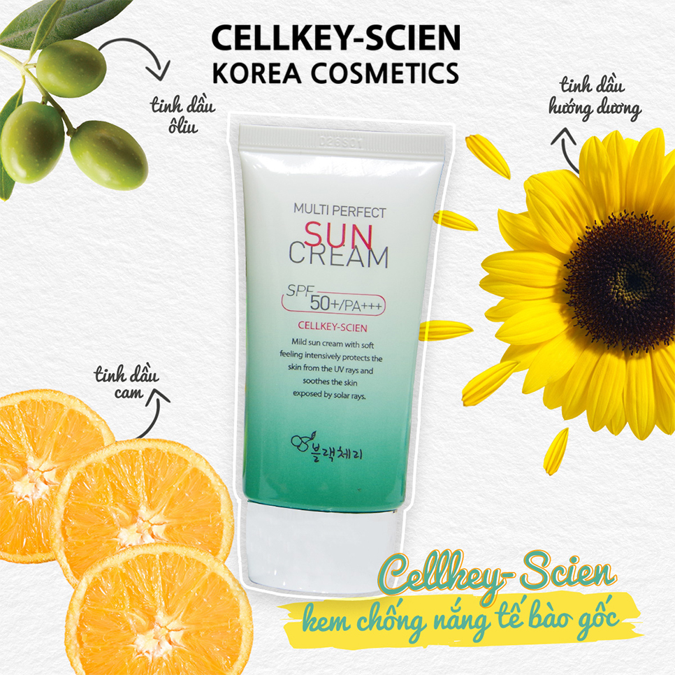 Kem Chống Nắng Tế Bào Gốc Kiềm Dầu Chống Nhăn Dưỡng Ẩm Trắng Da Cellkey-Scien Multi Perfect Sun Cream SPF50+PA+++ (50ml)