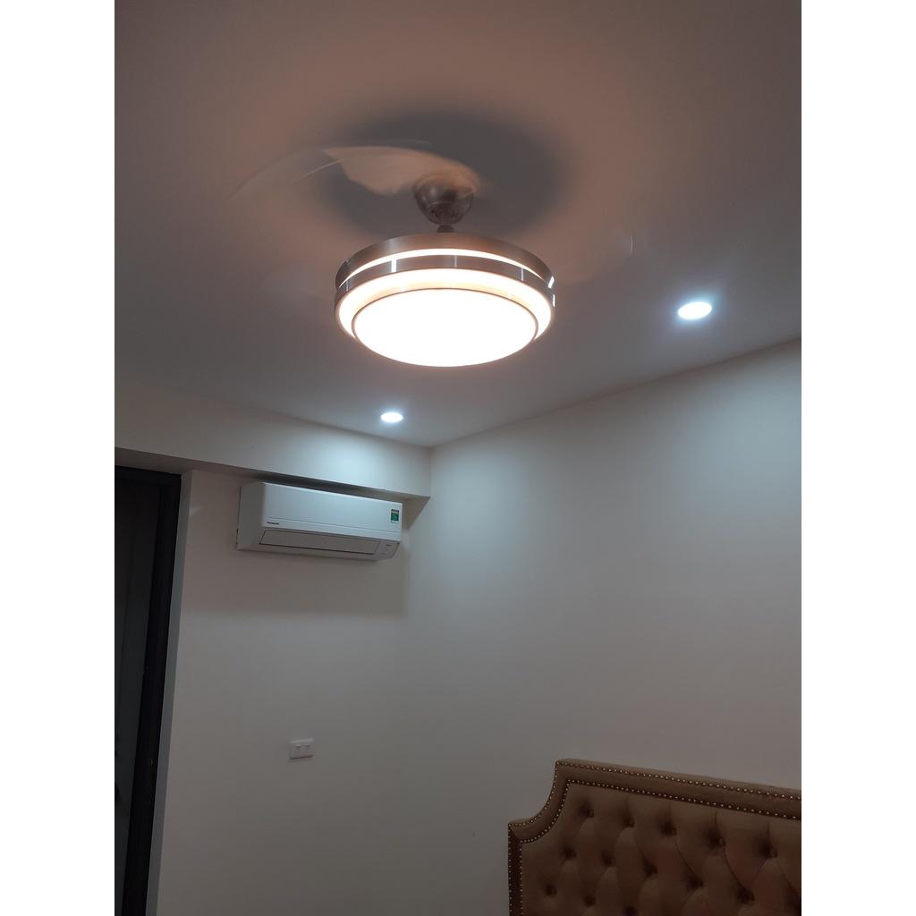 Quạt Trần Đèn Pha Lê Vàng Đen Cánh Cụp Cánh Xòe Trang Trí Phòng Khách