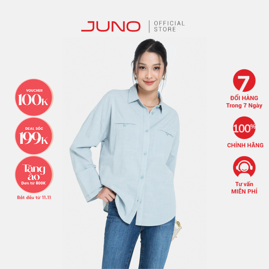 Áo Sơ Mi Nữ Thời Trang JUNO Oversized Tay Dài JNASM004