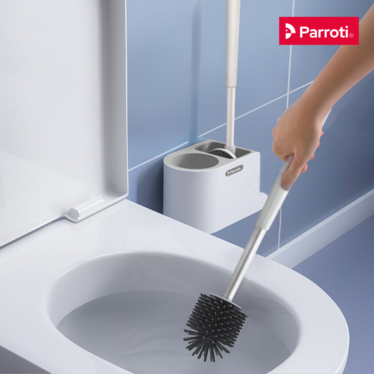 Cọ bồn cầu silicon, cọ toilet nhà vệ sinh 2 trong 1, có thể treo tường và cây gắp tóc Parroti Silicon SL02