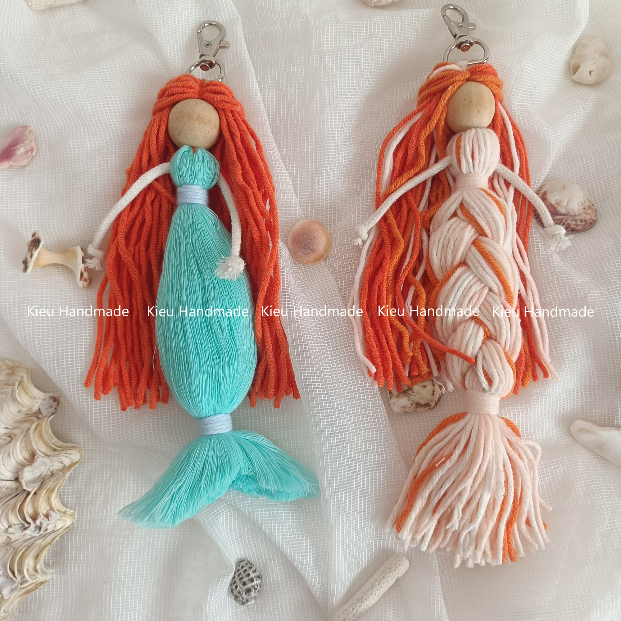 Móc khoá búp bê macrame, móc khoá nàng tiên cá Kiều handmade - Hàng thủ công tỉ mỉ - Dài 20cm