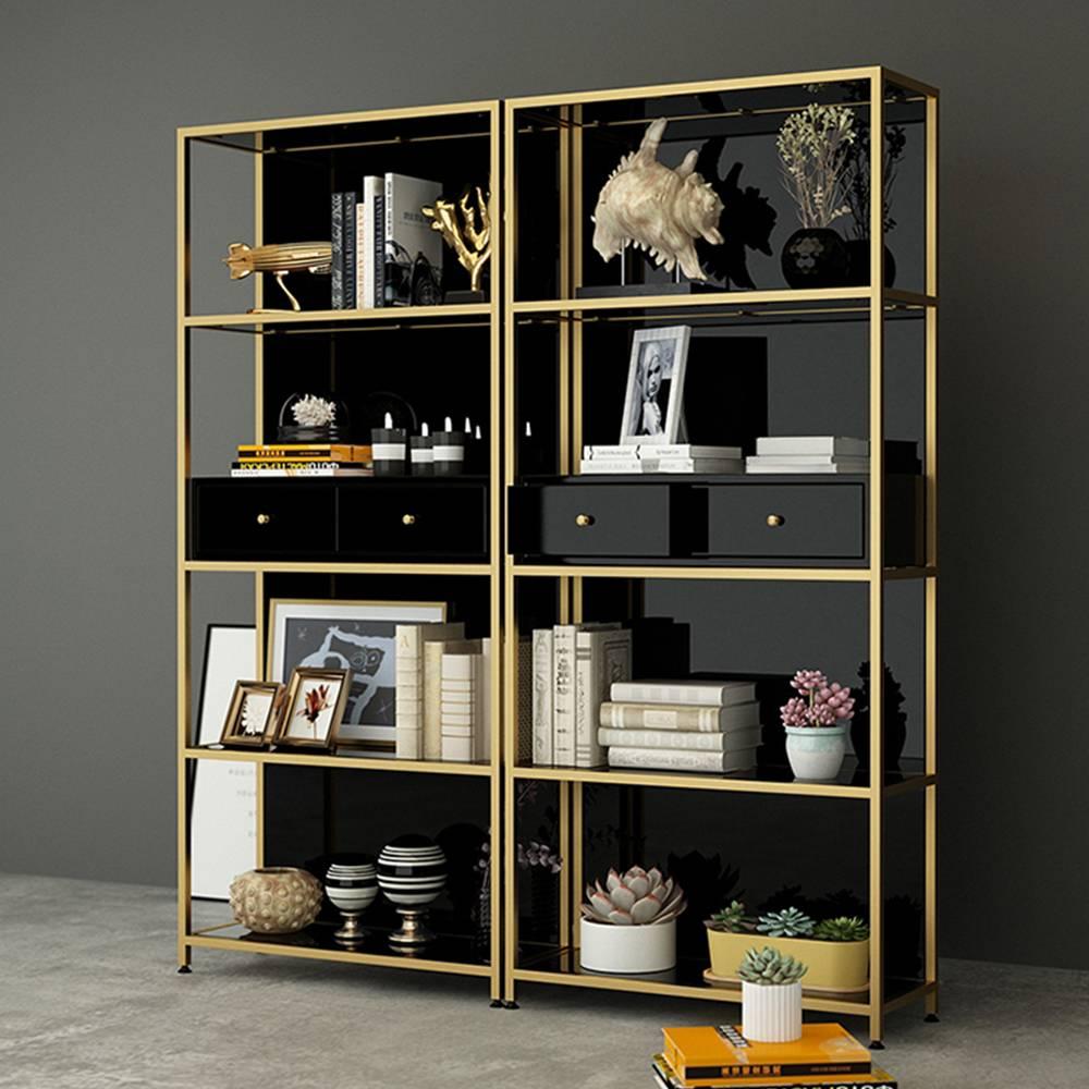 Kệ trưng bày trang trí 2 ngăn kéo đen IBIE AK020 mặt gỗ, khung sắt sơn tĩnh điện, tùy chọn kích thước, màu sắc