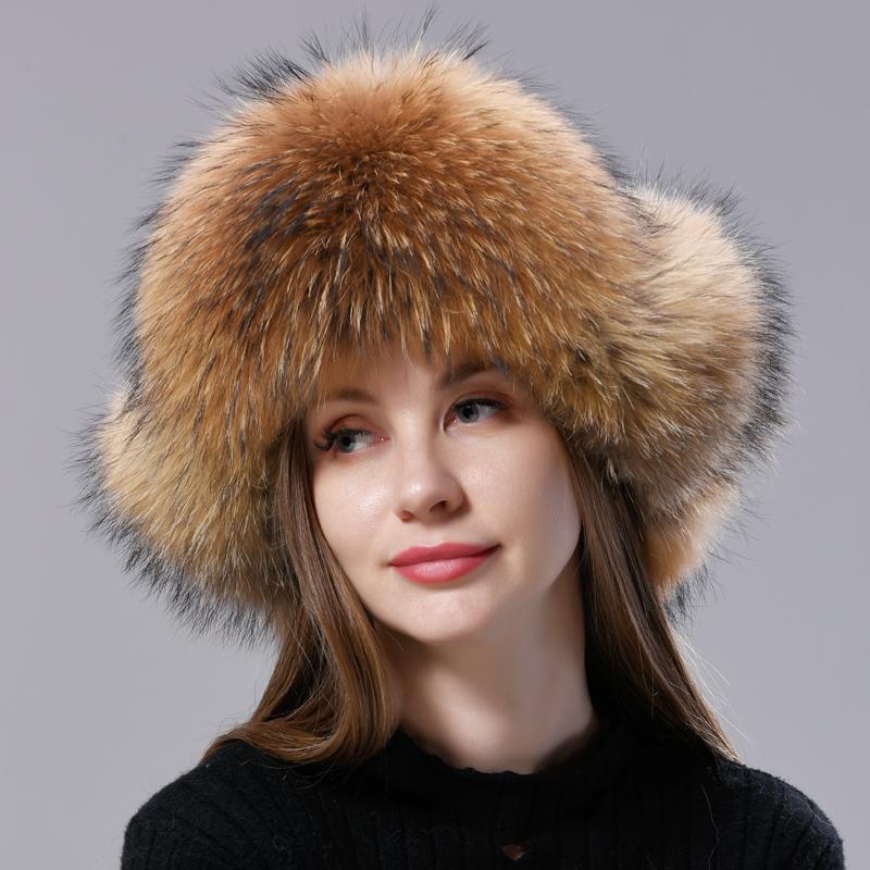 Tự Nhiên Cáo Lông Hàng Không Nga Nón Tai Ushanka Nữ Mùa Đông Ấm Lông Tơ Nữ Thời Trang Đuôi Nắp Thật Thời Trang Lông Thú nón