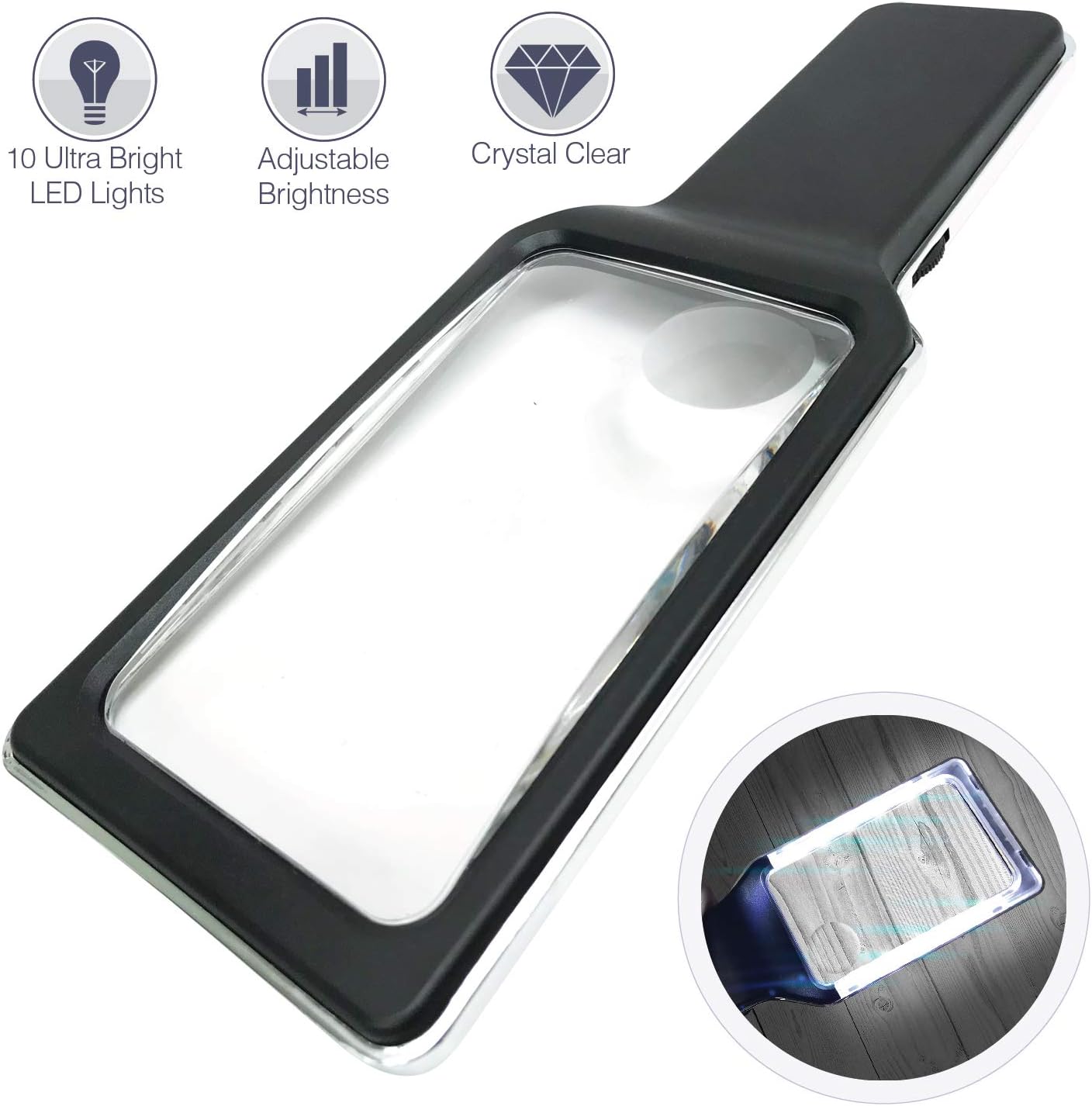Kính lúp cầm tay đọc sách cao cấp Magnipros ED-12 (phóng đại 6x, 10 đèn LED chống chói, điều chỉnh độ sáng) (Hàng chính hãng)