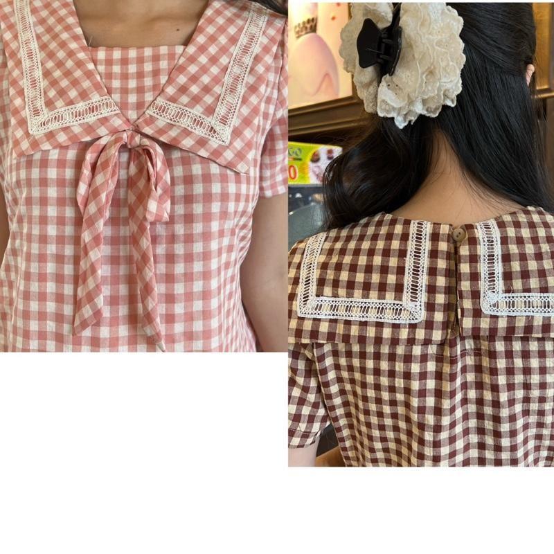 Đầm bầu đuôi cá cổ thuỷ thủ phối viền ren chất Cotton Hàn Váy bầu năng động - Hồng