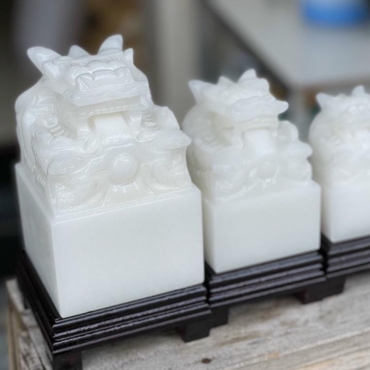 Ấn Rồng Bạch Ngọc , Ấn Rồng Phong Thủy Để Bàn - Cao 10cm & 12cm & 15cm