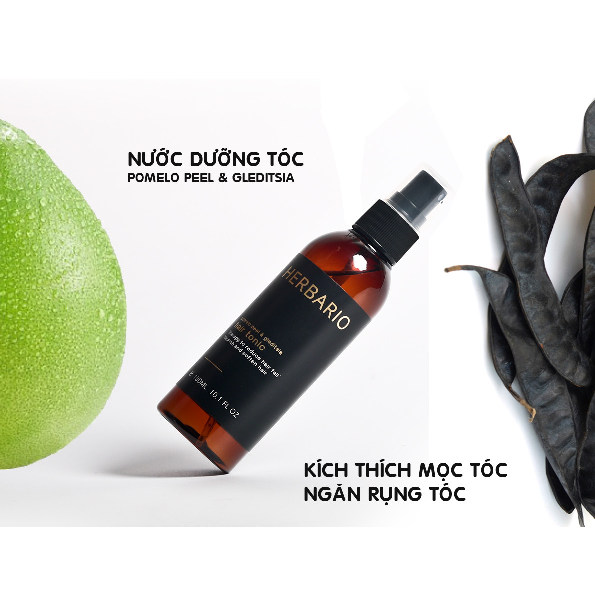 Nước dưỡng tóc Vỏ Bưởi & Bồ Kết Herbario 100ml (pomelo peel & gleditsia hair tonic) giúp giảm rụng tóc kích thích mọc tóc nhanh