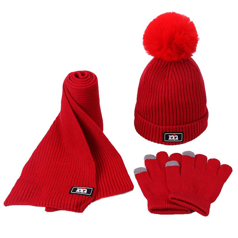 3 Mảnh Bò Mũ Khăn Găng Tay Bộ Bé Gái Trẻ Em Giả PomPon Dệt Kim Skullies Nón Trẻ Em Mùa Đông Len Nam áo Croptop Mũ Lưỡi Trai