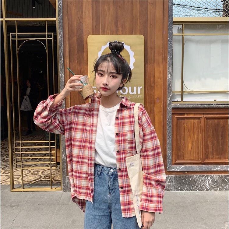 Áo sơ mi kẻ caro ulzzang form rộng Oversize