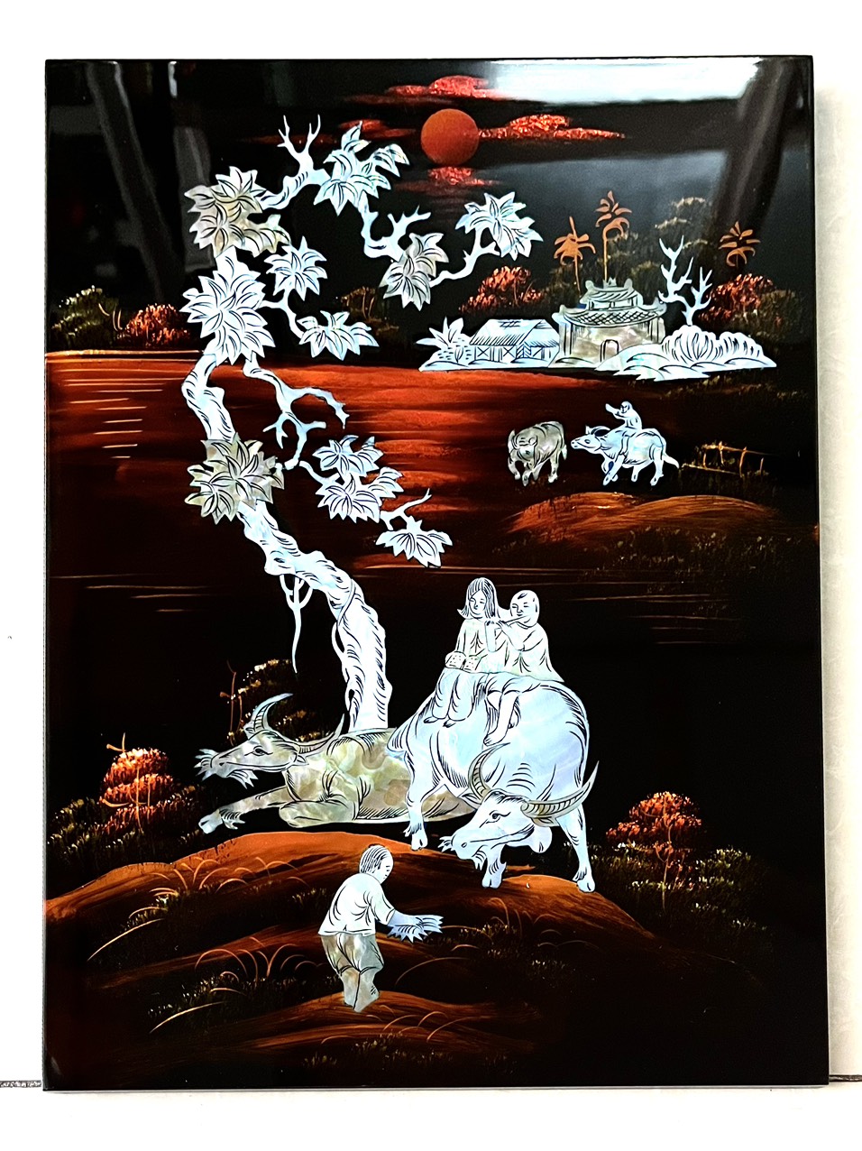 Tranh sơn mài cẩn ốc xà cừ cao cấp, ốc chìm, hàng xuất khẩu size 30x40 cm treo tường, trang trí nhà cửa,...