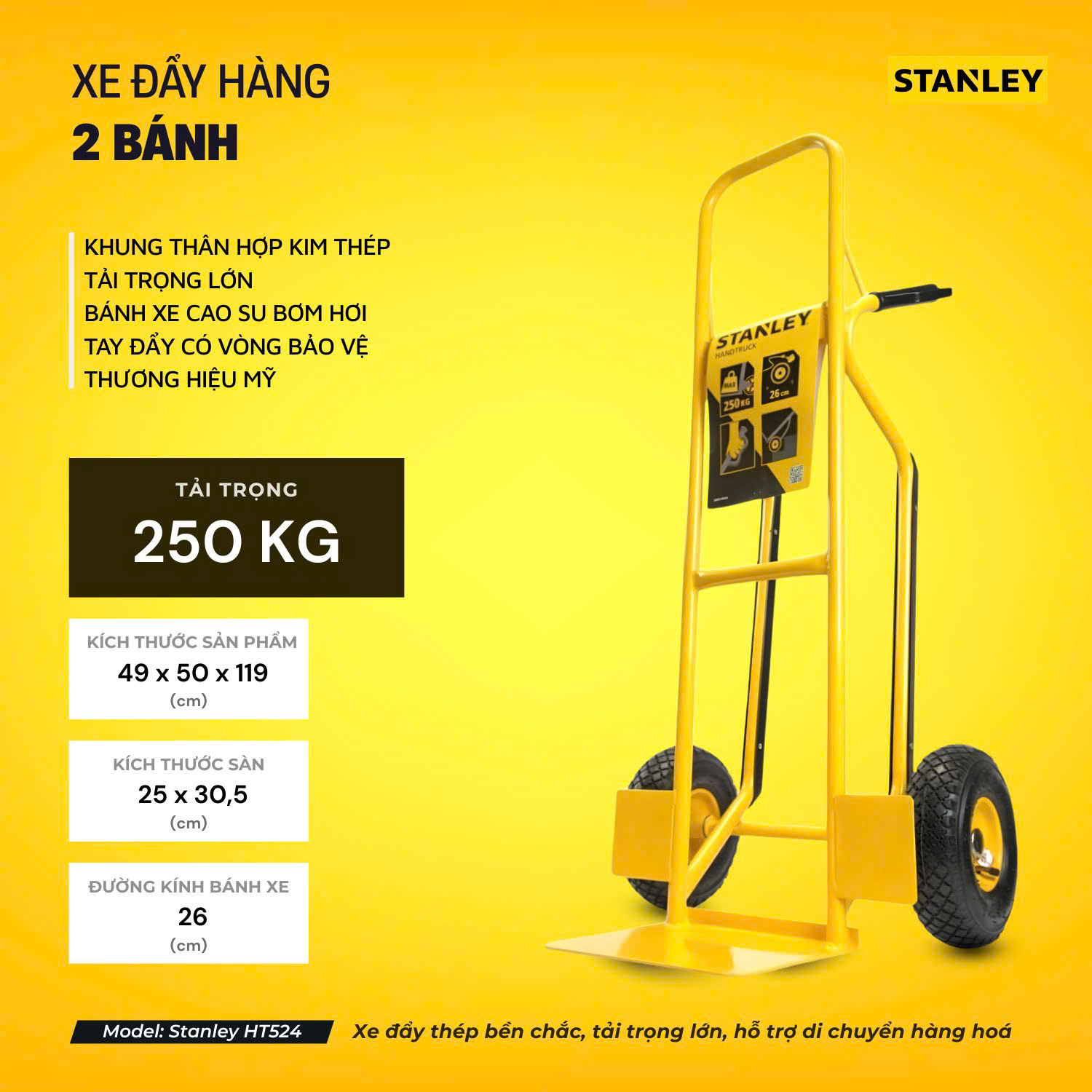 Xe đẩy hàng 2 bánh Stanley HT524 – Tải trọng 250kg- HÀNG CHÍNH HÃNG