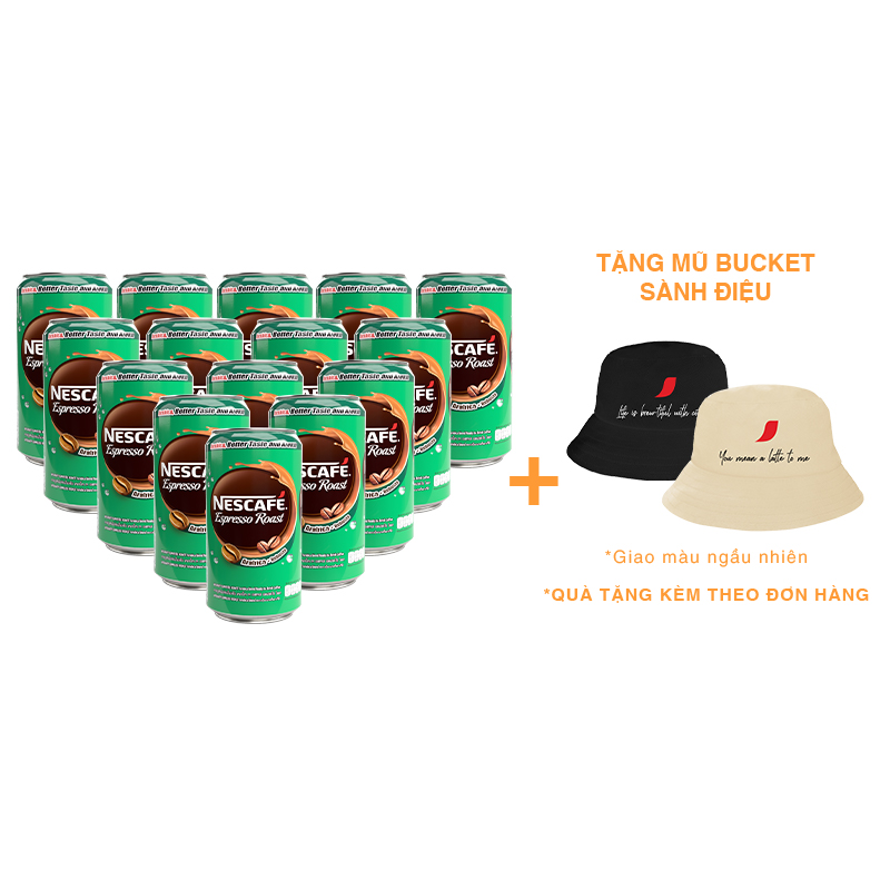 [Tặng Mũ Bucket Sành Điệu] Combo 15 Lon Cà phê uống liền NESCAFÉ Espresso Roast (lon 180ml)