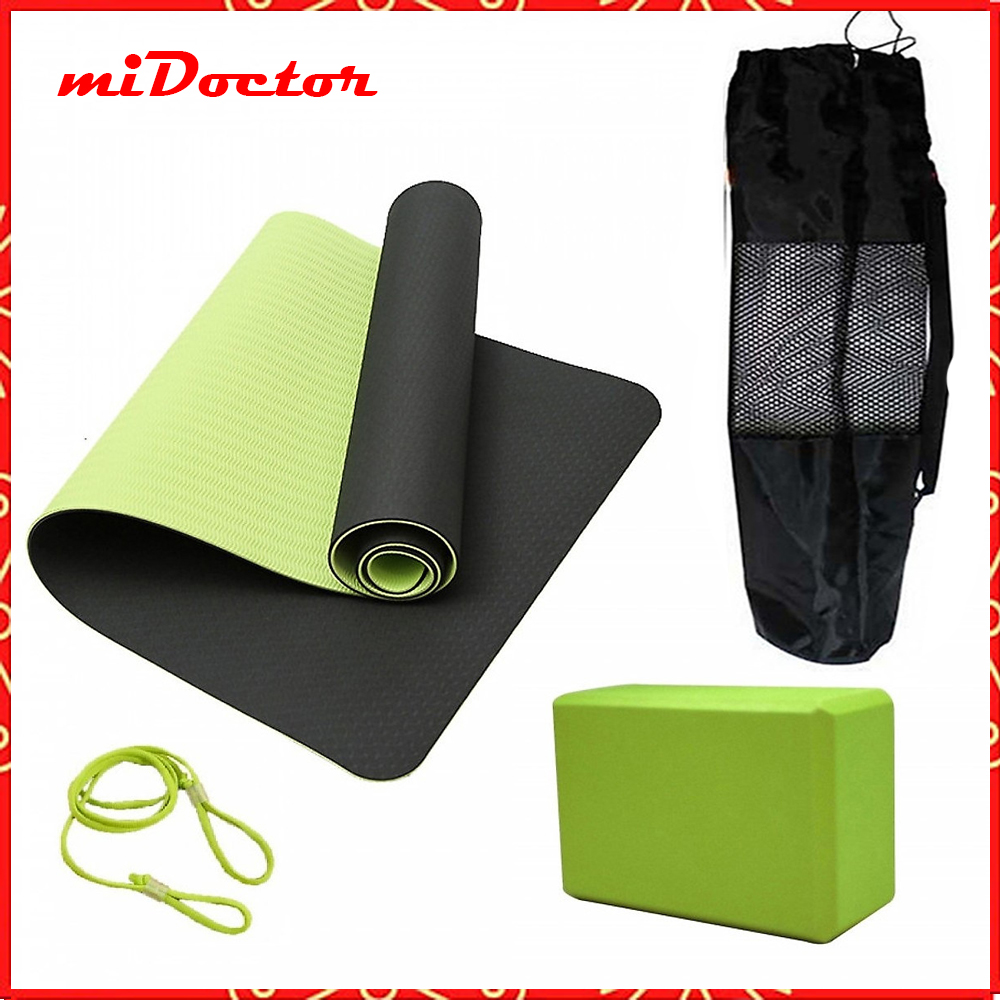 Thảm Tập Yoga 2 Lớp 6mm + Gạch Tập Yoga + Bao Đựng Thảm Tập Yoga + Dây Thảm Tập Yoga miDoctor