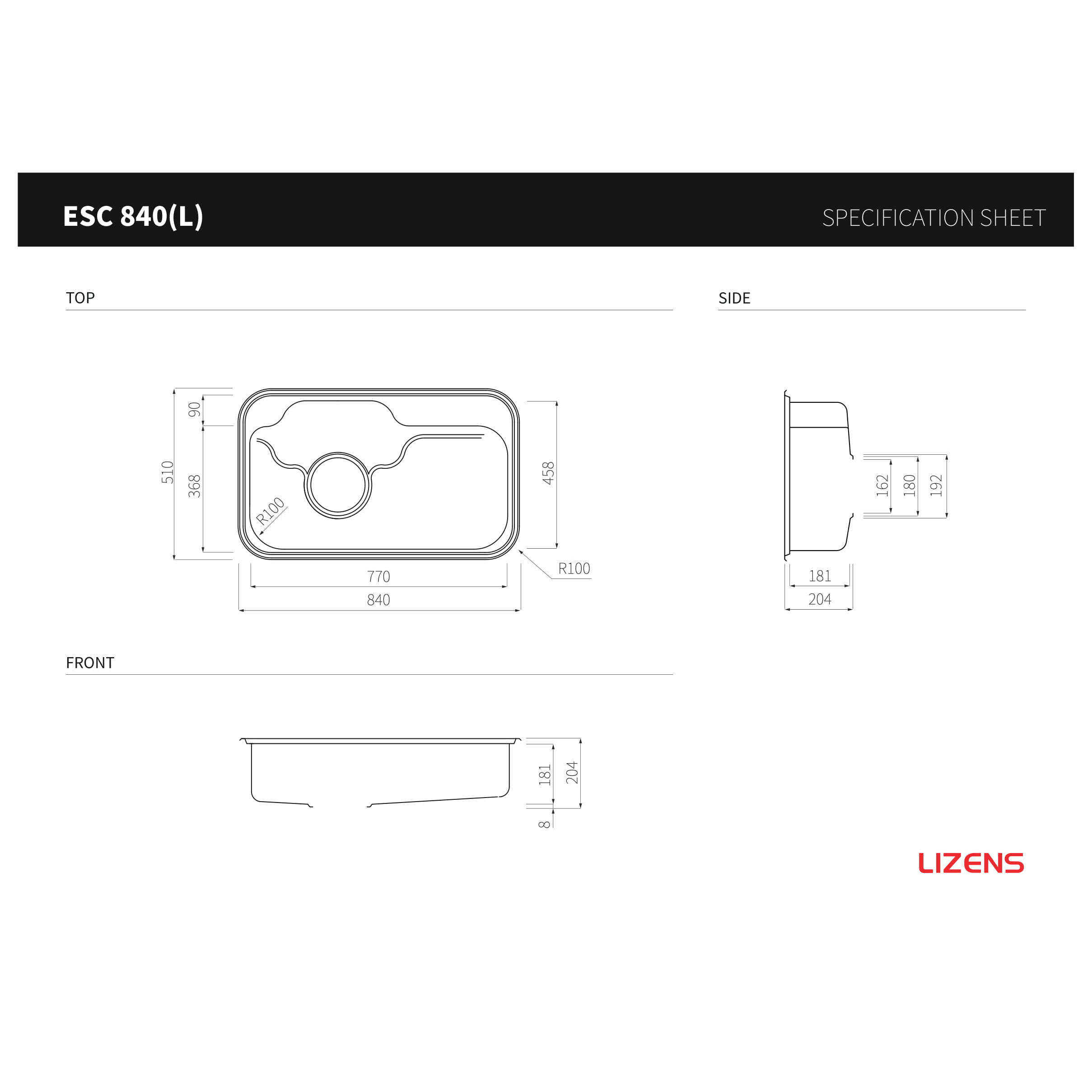 Chậu rửa bát inox 304 1 hố Lizens ESC 840R