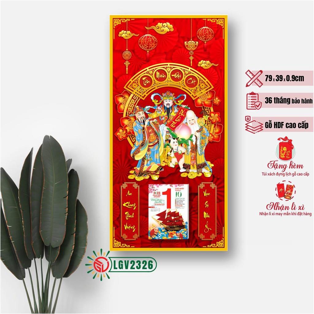 Lịch gỗ treo tường Tam đa Phúc Lộc Thọ - 79cm x 39cm