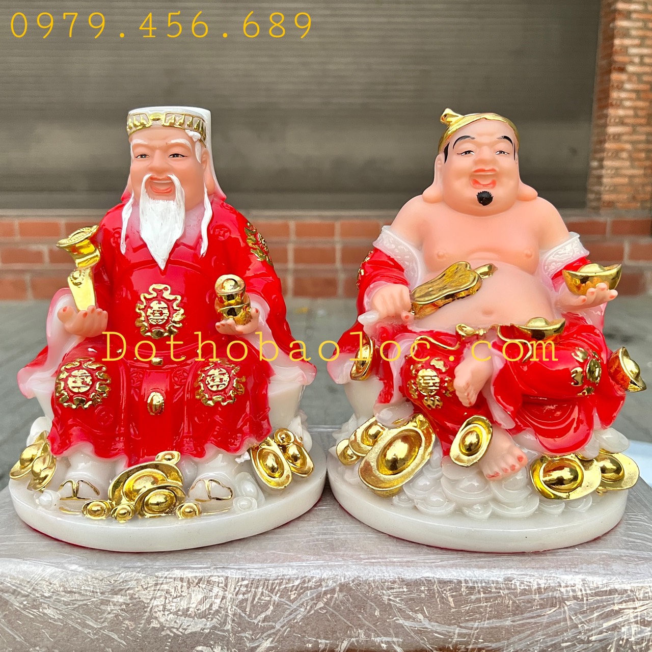 Tượng Thần tài Thổ Địa đế đá tròn nhập khẩu cao cấp cao 20 cm – Đỏ