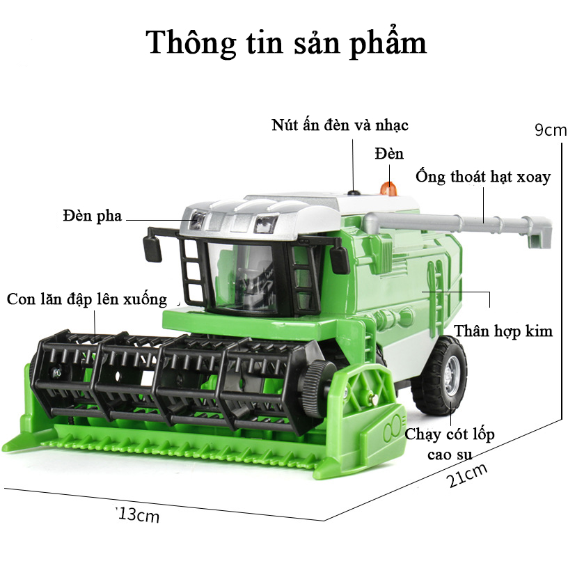 Đồ chơi mô hình máy gặt lúa liên hợp bằng hợp kim có nhạc và đèn chạy đà