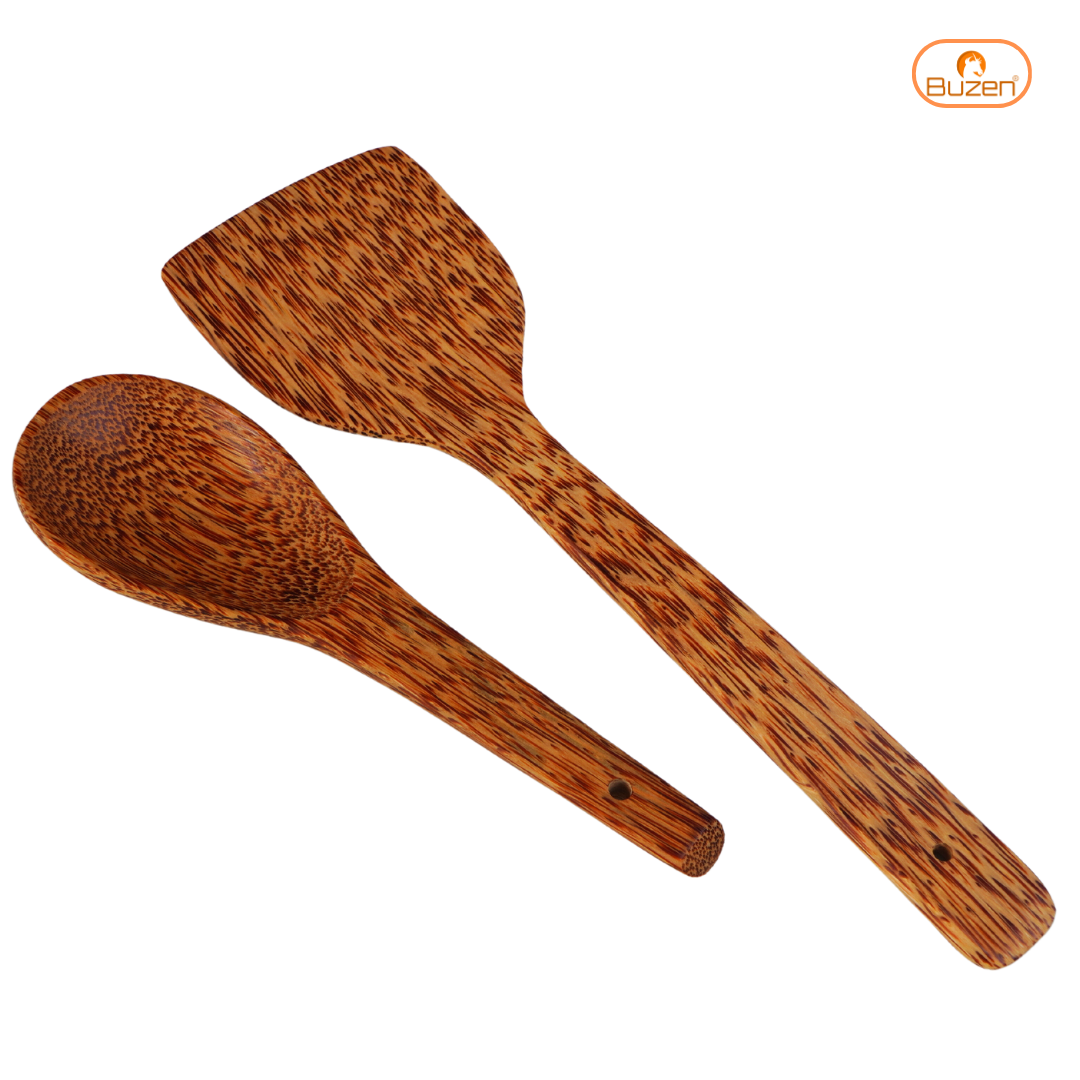 Set bộ vá múc cơm sạn chiên xào gỗ dừa Cao Cấp Buzen