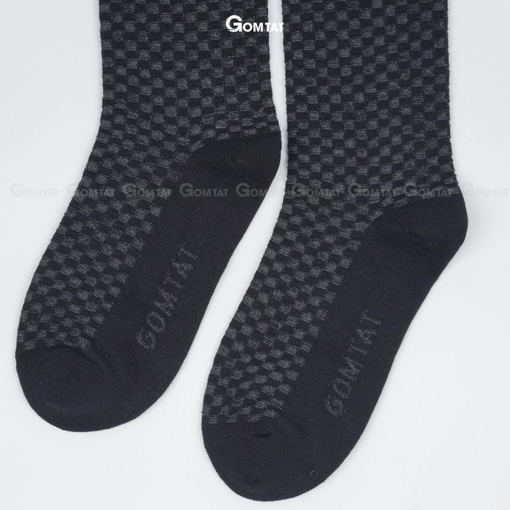 Tất nam công sở cổ cao 27cm, vớ nam đi giày tây họa tiết đen caro xám chất liệu cao cấp - GOM-TAY12-DENCAROXAM