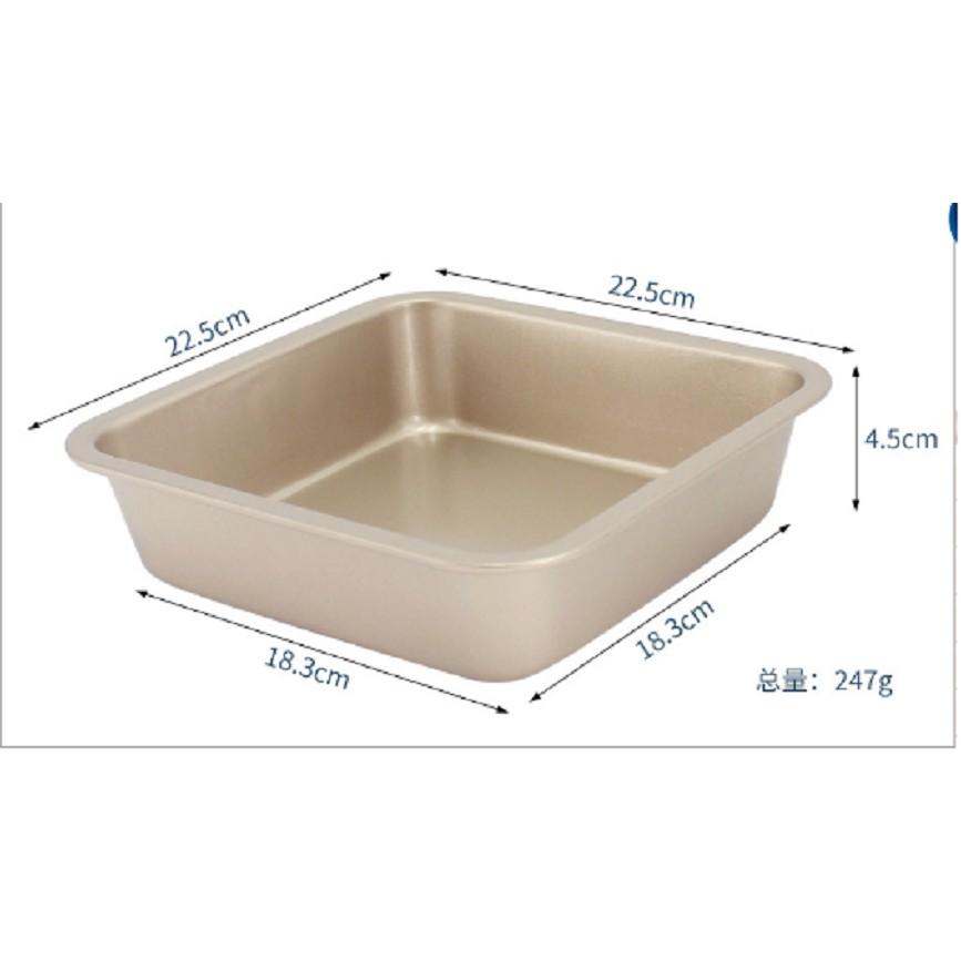 Khuôn vuông đáy liền chống dính vàng KT 22cm