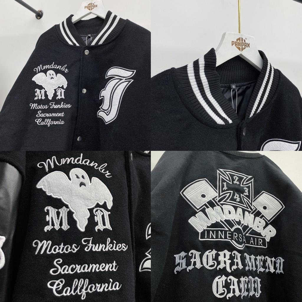 Bomber tay da ghost vintage , varsity jacket nam nữ chất dạ 2 lớp , áo khoác bóng chày local brand unisex - Gin Store