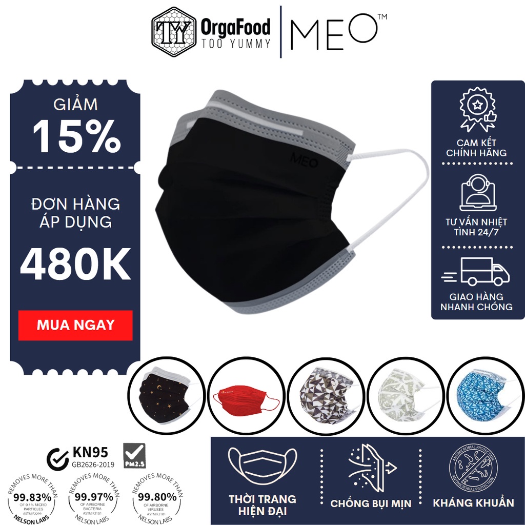 Khẩu trang MEO Med kháng khuẩn, chống bụi mịn. Xuất khẩu NewZealand, gói 10 chiếc nhiều màu sắc - Mask Fashion