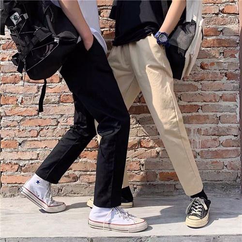 Quần baggy nam nữ unisex vải kaki TRƠN ống suông tây đen công sở đi học lưng cao ulzzang hàn quốc dây rút đẹp