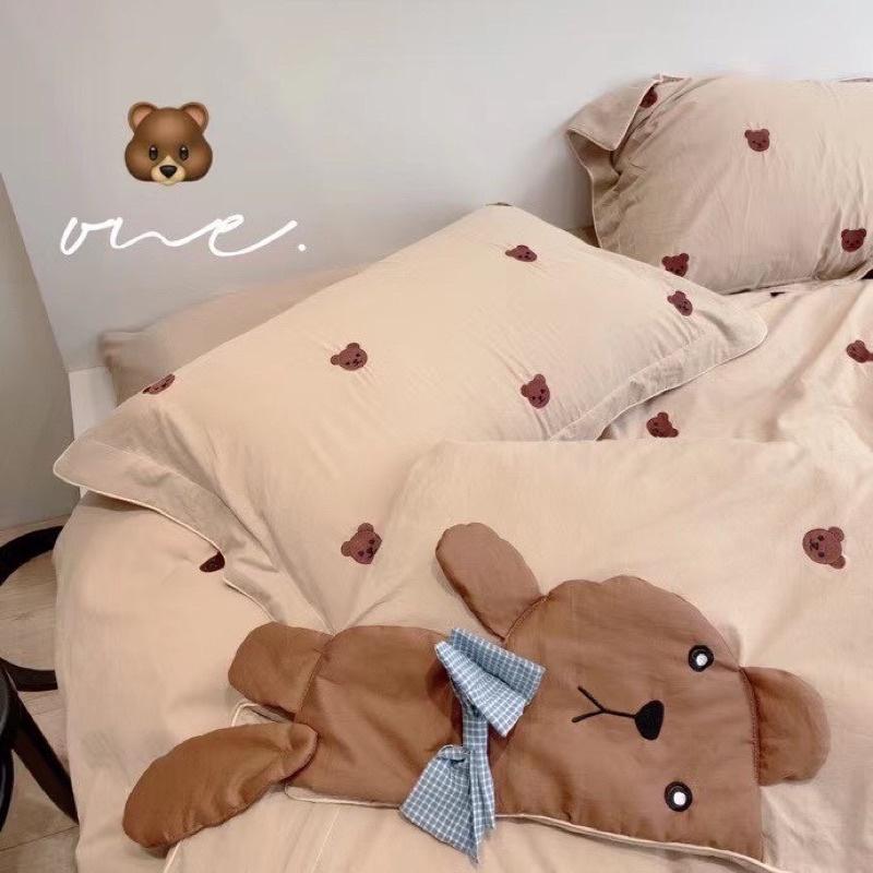 Bộ Chăn Ga Gối Cotton Hữu Cơ Hàng Nhập Khẩu Cao Cấp 4 Món Gấu Teddy Nơ