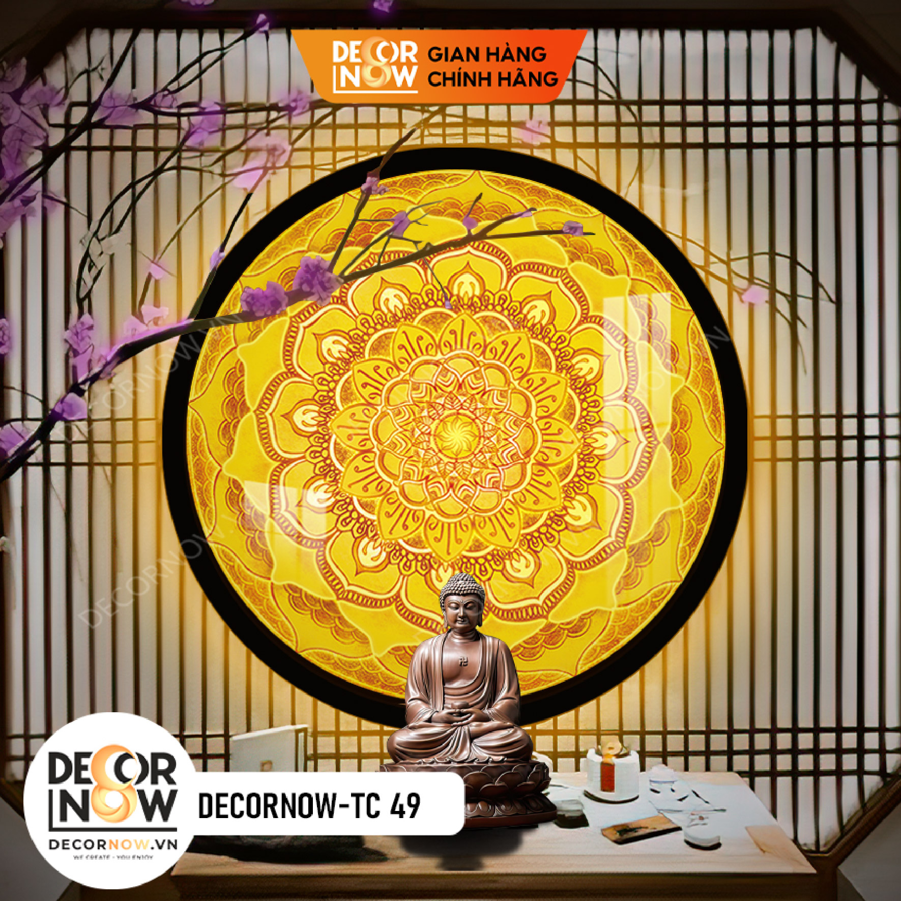 Đèn Hào Quang Phật In Tranh Trúc Chỉ DECORNOW 30,40 cm, Trang Trí Ban Thờ, Hào Quang Trúc Chỉ MANDALA DCN-TC49