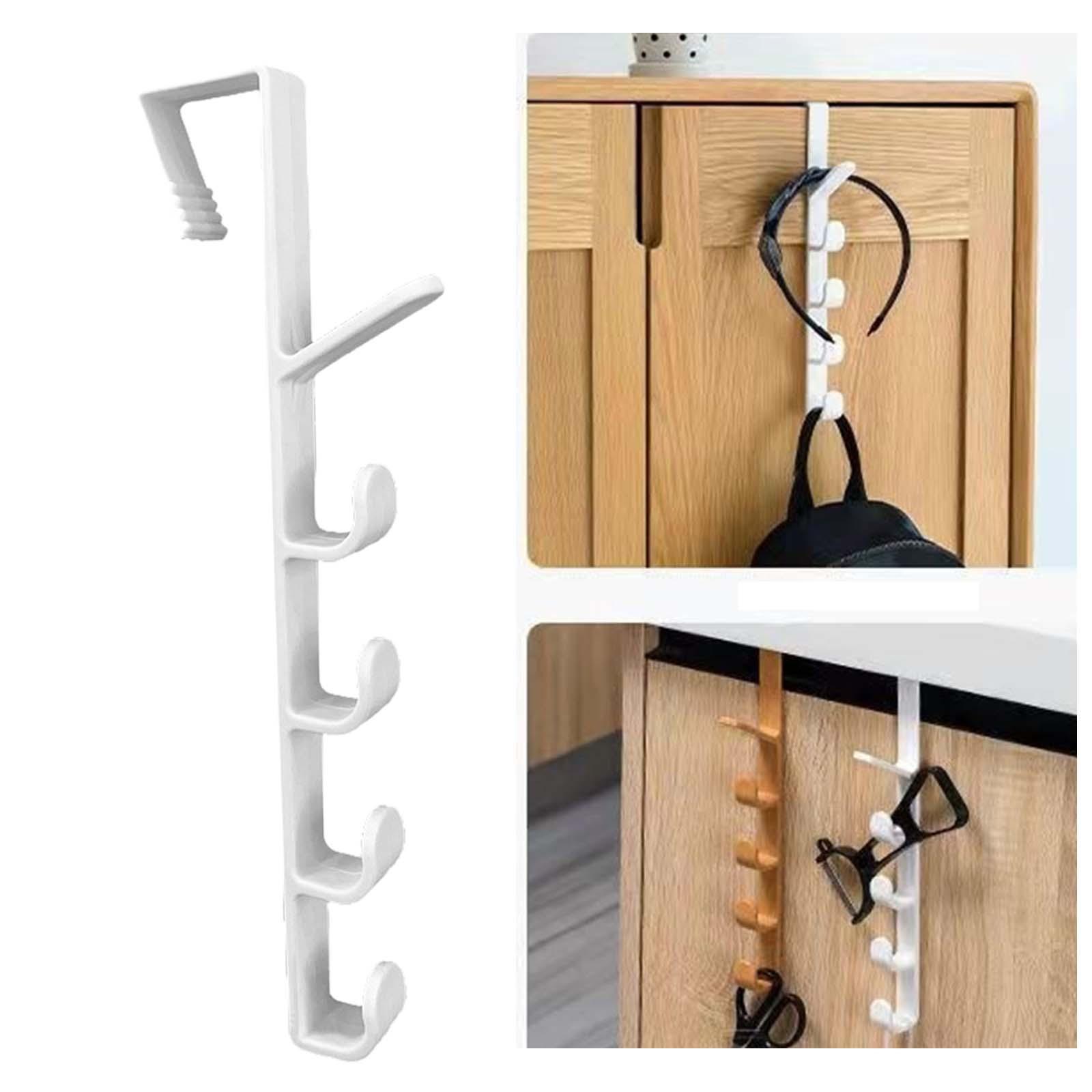 Over The Door Hanger Cabinet Door Hook behind The Door, Space Saving Storage Hooks, Door Hook Organizer Rack with 5 Hooks for Bedroom Wardrobe