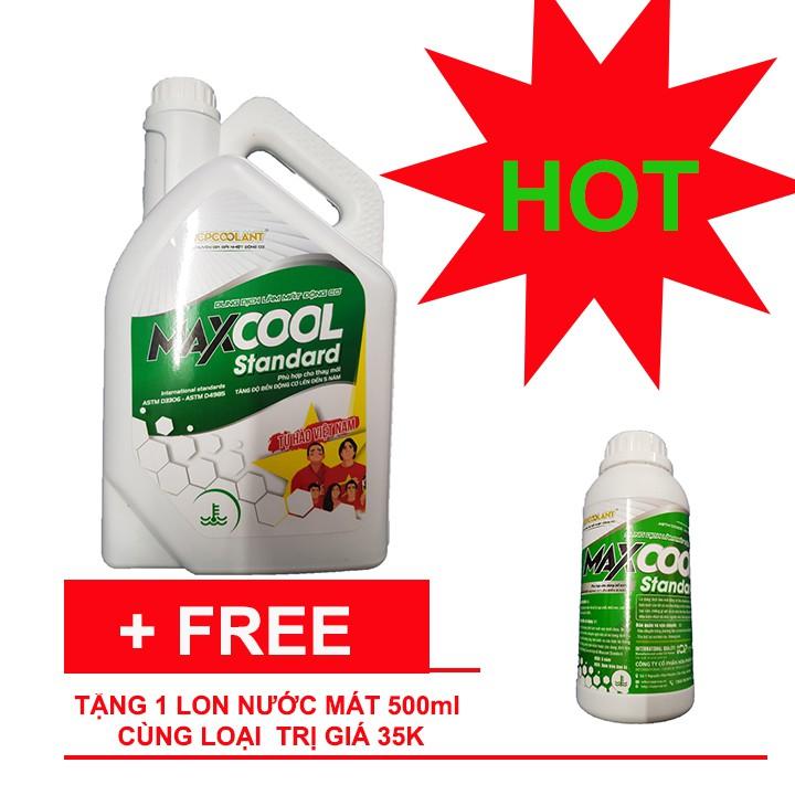 Nước làm mát xe ô tô, xe máy, tàu thuyền (màu xanh) Maxcool can 4L tặng lon 500ml