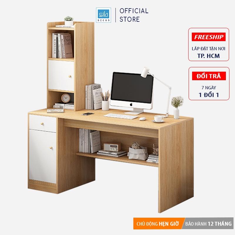 Bàn Làm Việc Tích Hợp Tủ Sách Nhiều Ngăn Cách Điệu, Có Hộc Tủ Thông Minh SIB Decor
