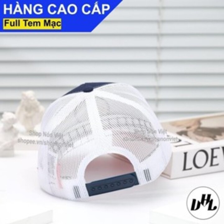 Mũ Lưỡi Trai Nón Kết PSC Logo Tròn Mặt Dưới Kết Đỏ Vải Cotton Xanh Đen Phối Lưới Trắng Thoáng Mát Form Đứng