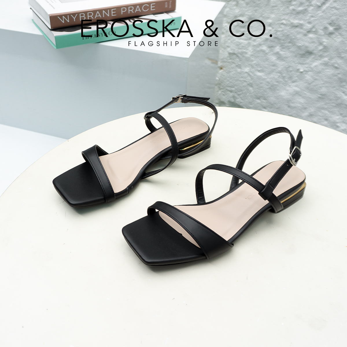 Giày sandal cao gót nữ xỏ ngón dây mảnh Erosska cao 2,5cm EB039