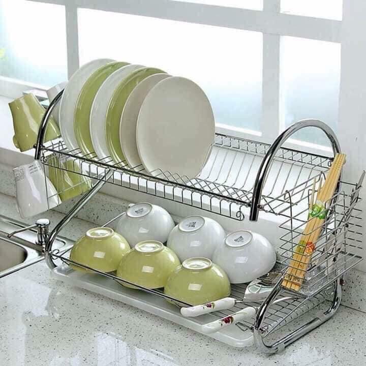 GIÁ ÚP BÁT 2 TẦNG INOX CÓ KHAY ĐỰNG NƯỚC