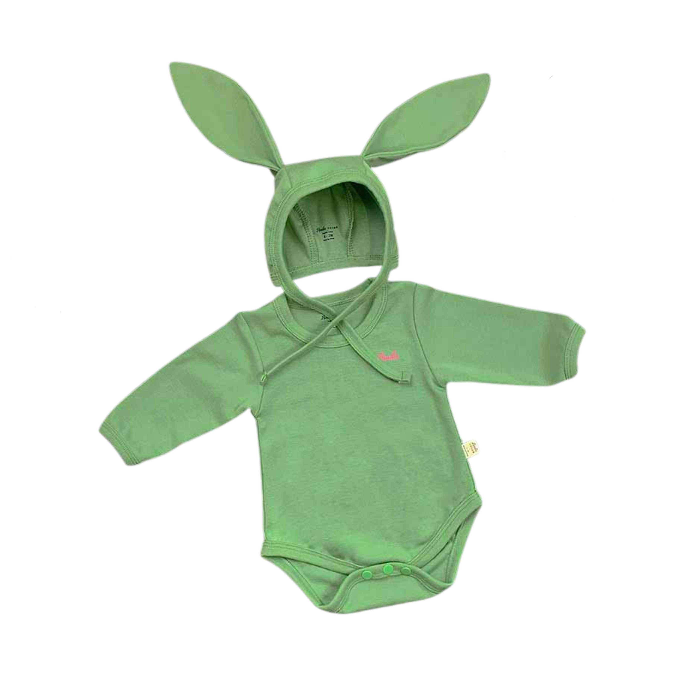 Bộ bodysuit tay dài, kèm nón thỏ - 100% Organic Cotton - Bunny Hat BF05 -  Thương hiệu Hinata Nhật