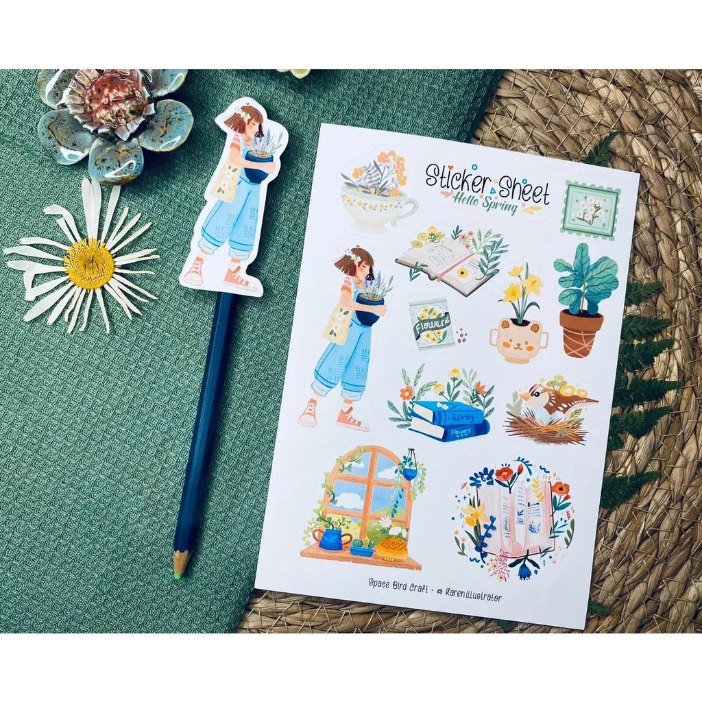 Sticker sheet hello spring - chuyên dán, trang trí sổ nhật kí, sổ tay | Bullet journal sticker