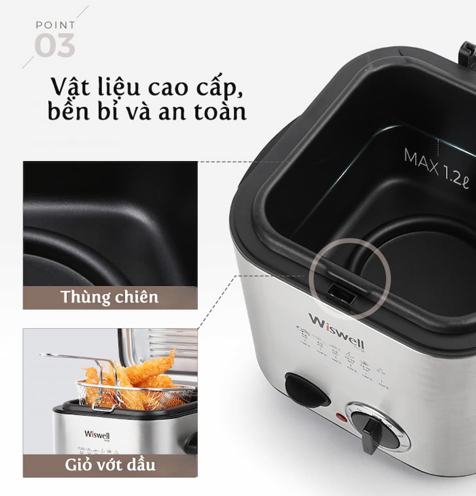 Nồi chiên ngập dầu 2 in 1 Wiswell Mini WH2100 Hàng Đức