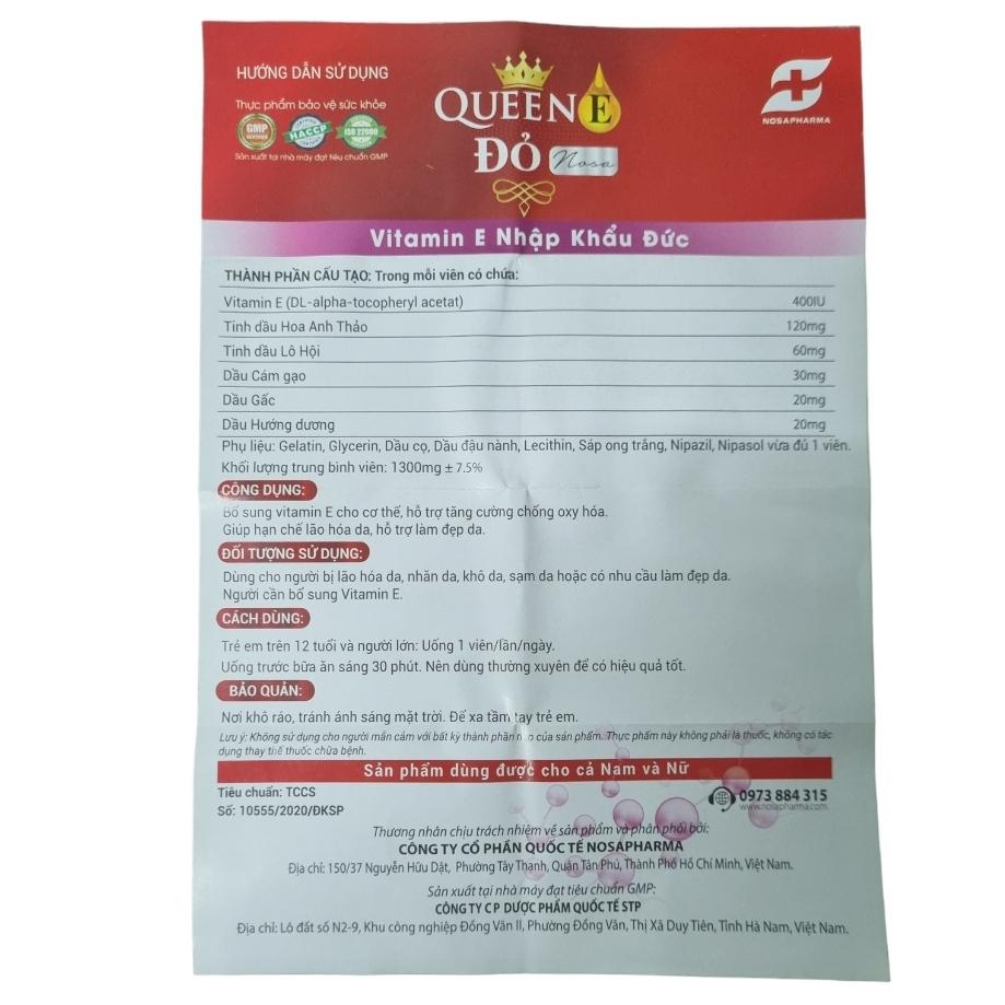 Viên uống đẹp da Queen E Đỏ Nosa, Bổ sung Vitamin E cho cơ thể, chống oxy hóa, giúp hạn chế lão hóa da, đẹp da