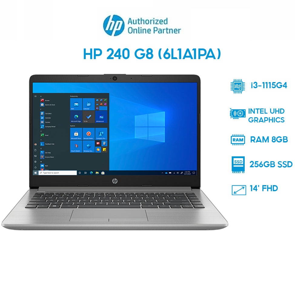 Laptop HP 240 G8 6L1A1PA (i3-1115G4 | 8GB | 256GB | Intel UHD Graphics | 14' FHD | Win 11) Hàng chính hãng