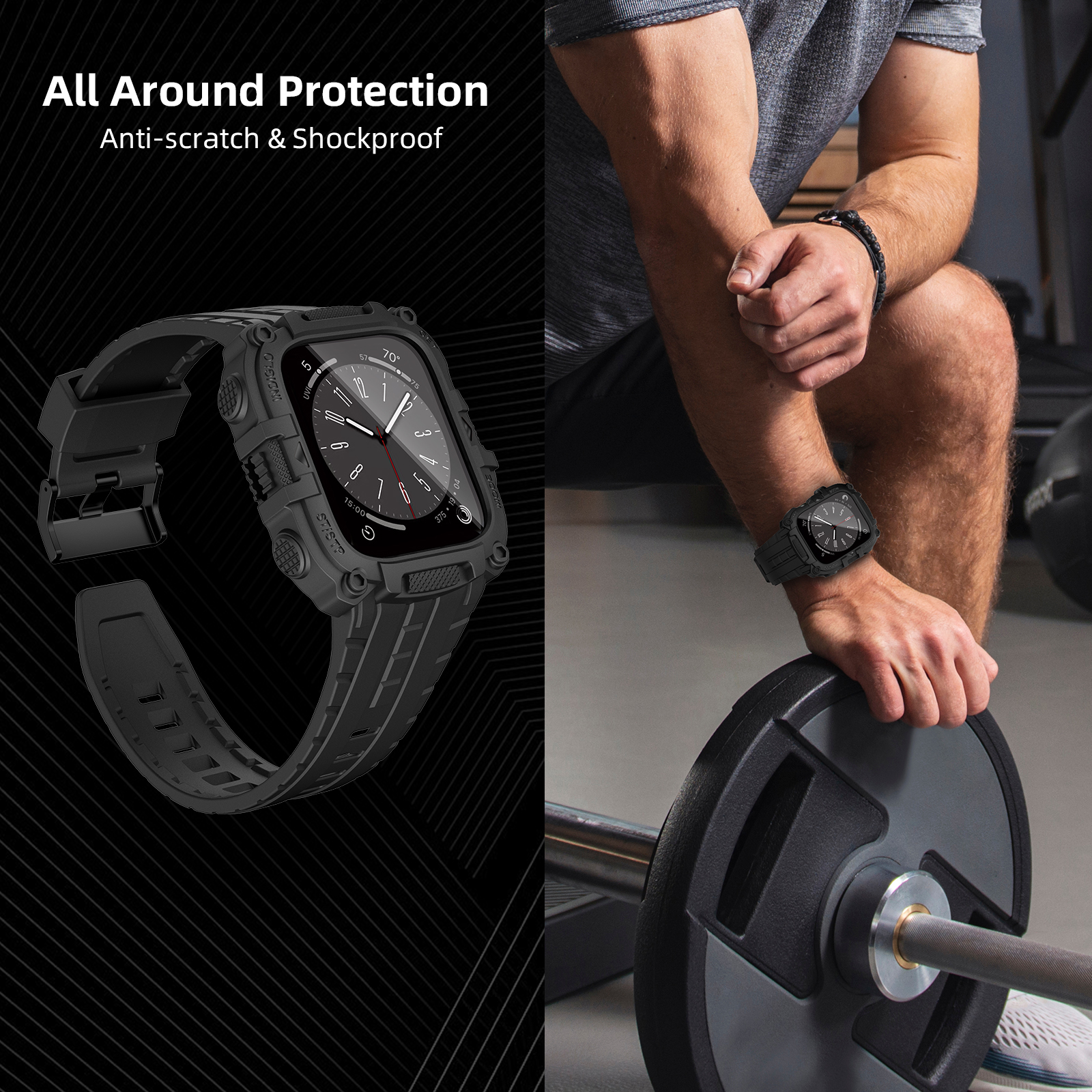 Ốp Case Kính Cường Lực tích hợp dây đeo TANK 360 cho Apple Watch Series 4/5/6/SE/7/8/9/SE1,2 Size 44mm/45mm - Hàng Chính Hãng