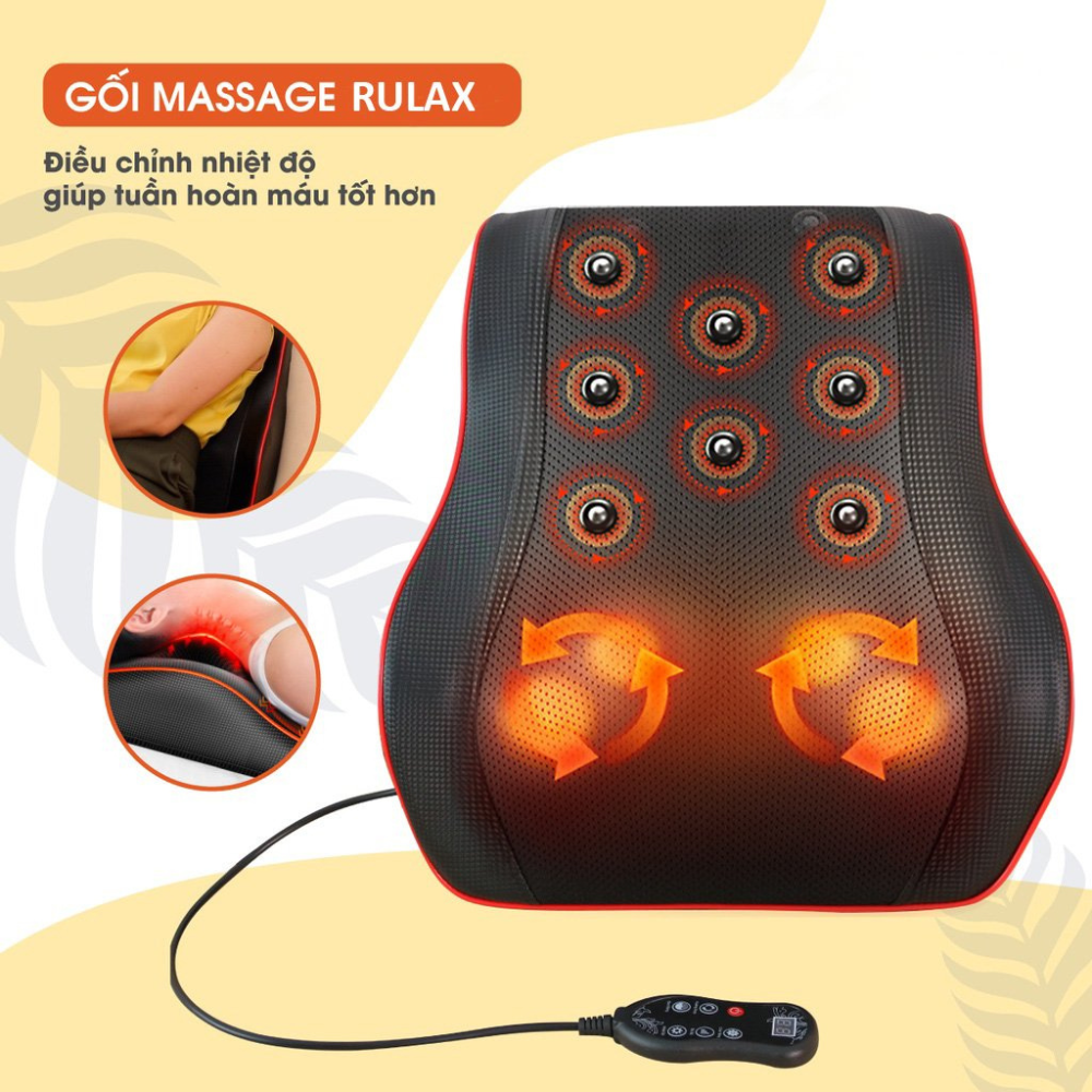 Gối Massage Cổ Vai Gáy Hồng Ngoại RULAX RL19 Phiên Bản Cao Cấp Kết Hợp Massage Thảo Dược, Nam Châm, Rung, Điều Khiển Tiện Lợi