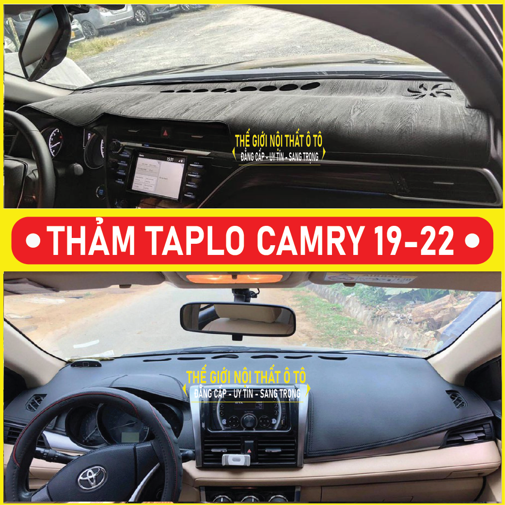 Thảm taplo Toyota Camry đời 2002 đến 2023 da cacbon, da vân gỗ, nhung cu· 3 lớp dày 1cm chống nắng cao cấp