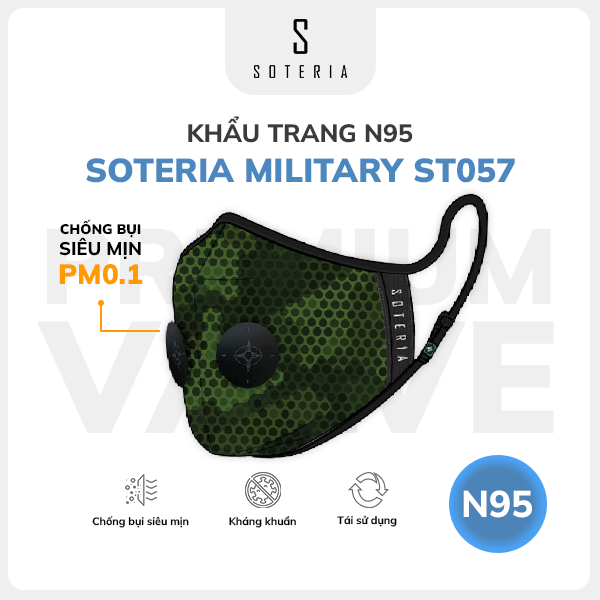 Khẩu trang thời trang Soteria Military ST057 - N95 lọc hơn 99% bụi mịn 0.1 micro