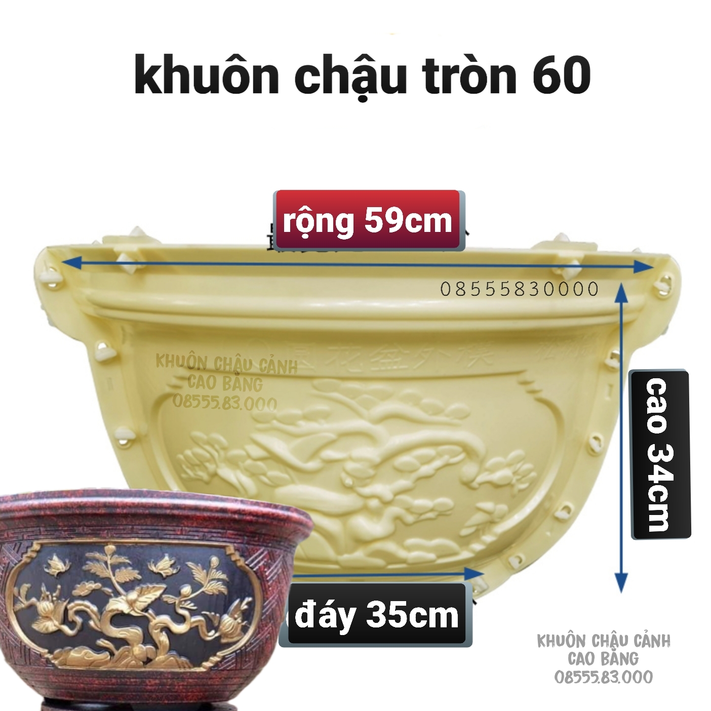 Khuôn Đúc Chậu Cảnh Tròn 60 và Chân Đôn khuôn chậu ABS siều bền có lòng trong dễ dàng sử dụng