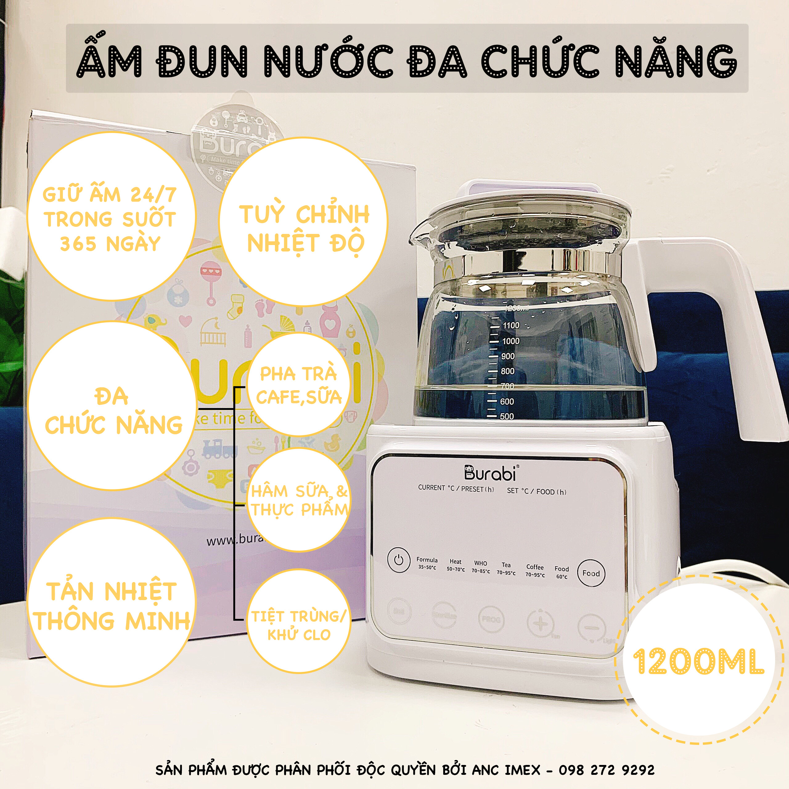 Ấm đun nước đa chức năng Burabi