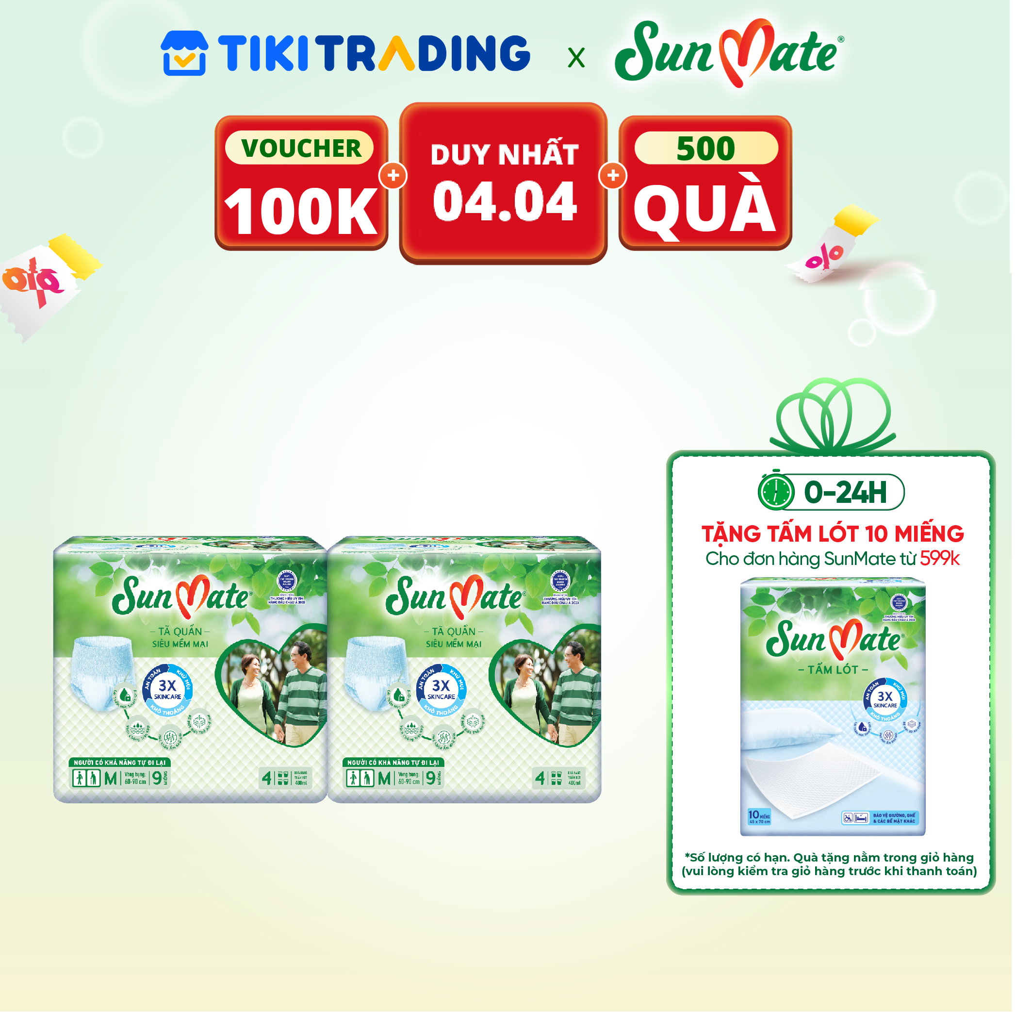 Combo 2 Tã Quần Người Lớn Sunmate Mềm Mại M9 9 Miếng
